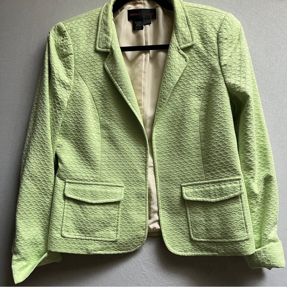 Nina Mclemore textured apple green cuffed silk lined blazer Sz 4 - Picture 1 of 8